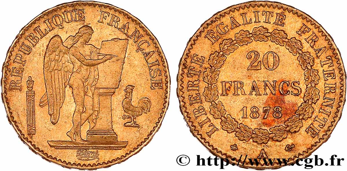 20 francs or Génie, Troisième République 1878 Paris F.533/6 TTB+ 