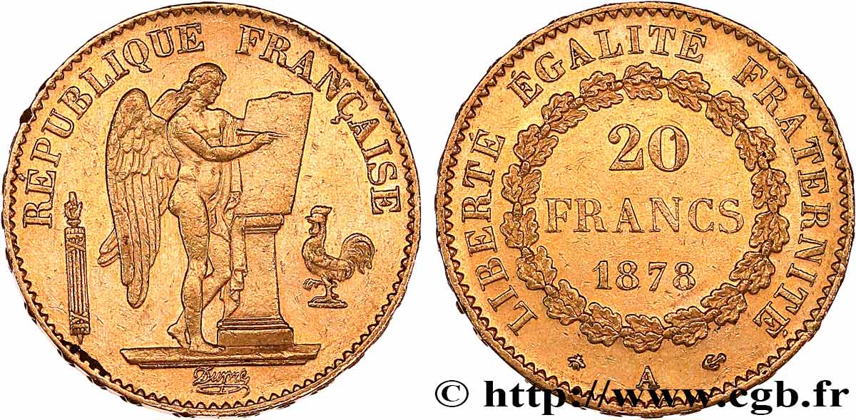 20 francs or Génie, Troisième République 1878 Paris F.533/6 AU 