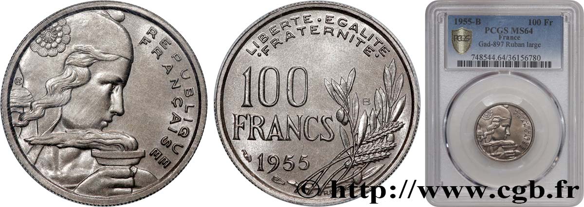 100 francs Cochet 1955 Beaumont-le-Roger F.450/7 SPL64 PCGS