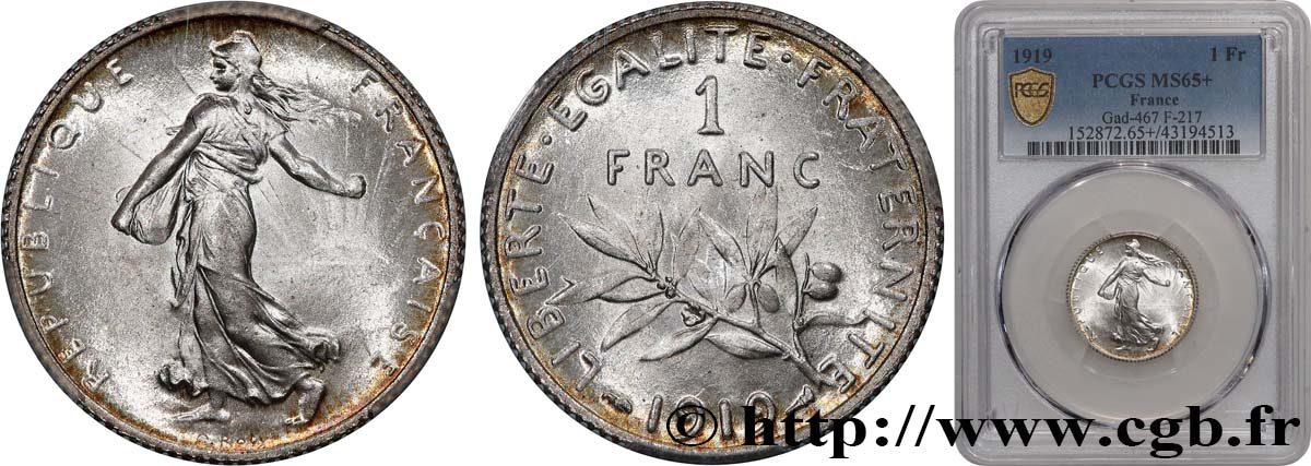 1 franc Semeuse 1919 Paris F.217/25 FDC65 PCGS