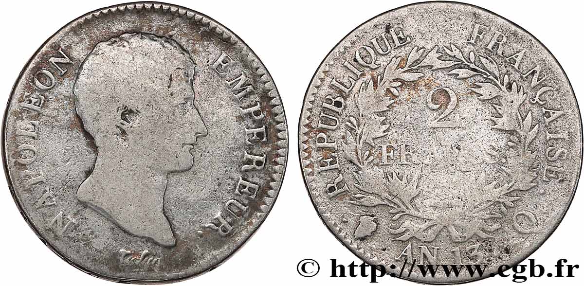 2 francs Napoléon Empereur, Calendrier révolutionnaire 1805 Perpignan F.251/23 B 