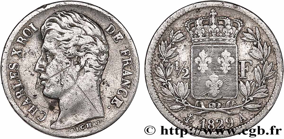 1/2 franc Charles X 1829 Paris F.180/37 TB 