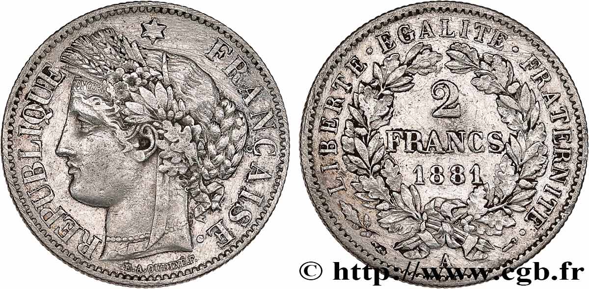 2 francs Cérès, avec légende 1881 Paris F.265/12 XF 