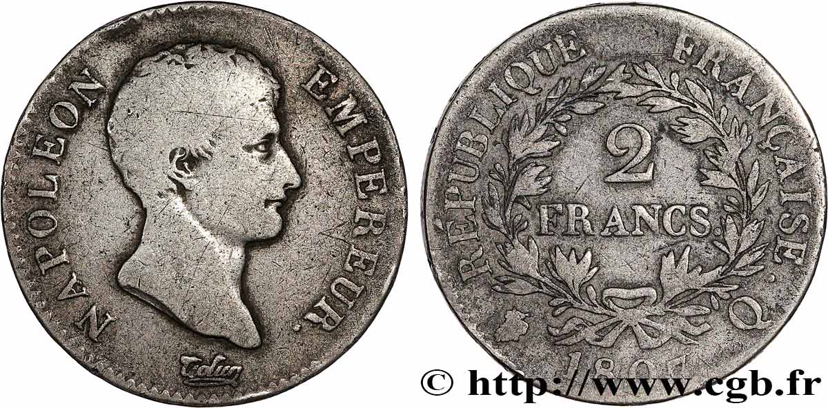 2 francs Napoléon Empereur, Calendrier grégorien 1807 Perpignan F.252/14 VF 