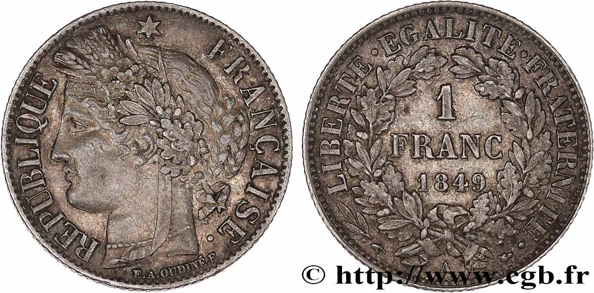 1 franc Cérès, IIe République 1849 Paris F.211/1 AU53 