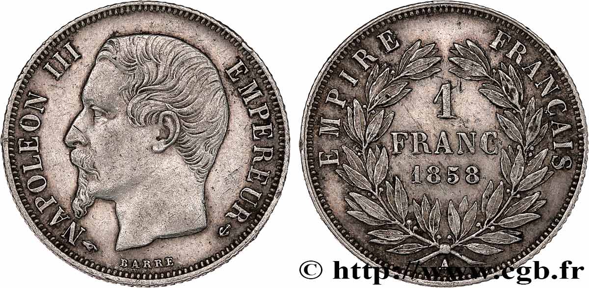 1 franc Napoléon III, tête nue 1858 Paris F.214/11 AU 