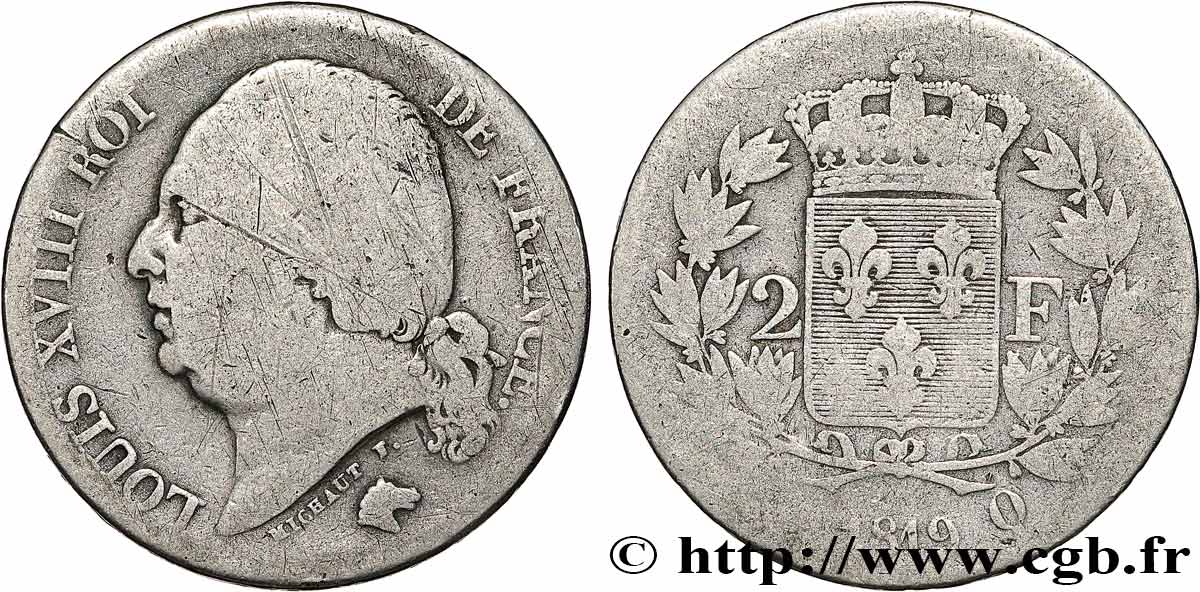 2 francs Louis XVIII 1819 Perpignan F.257/26 B8 