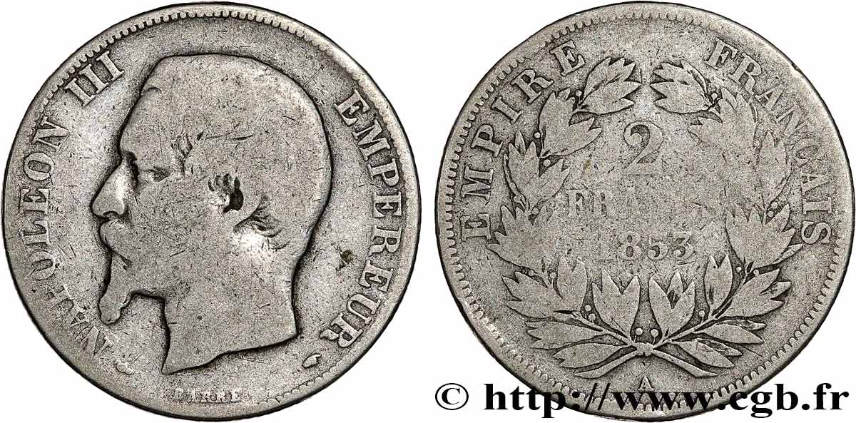 2 francs Napoléon III, tête nue 1853 Paris F.262/1 B 