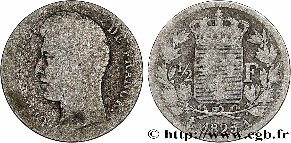 1/2 franc Charles X 1825 Paris F.180/1 VG 