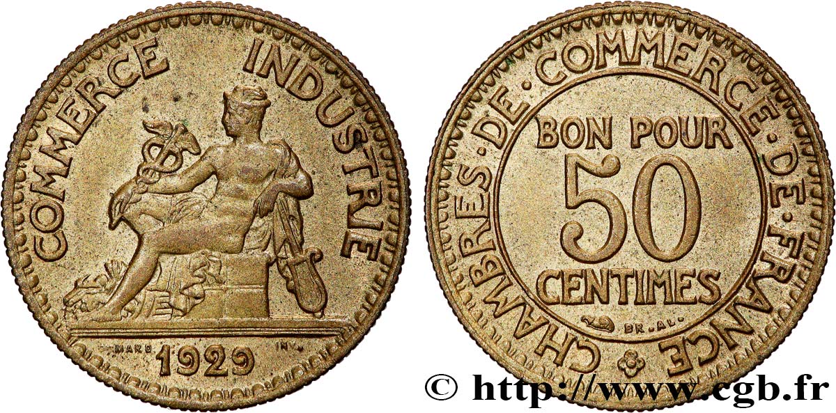 50 centimes Chambres de Commerce 1929  F.191/11 SUP+ 