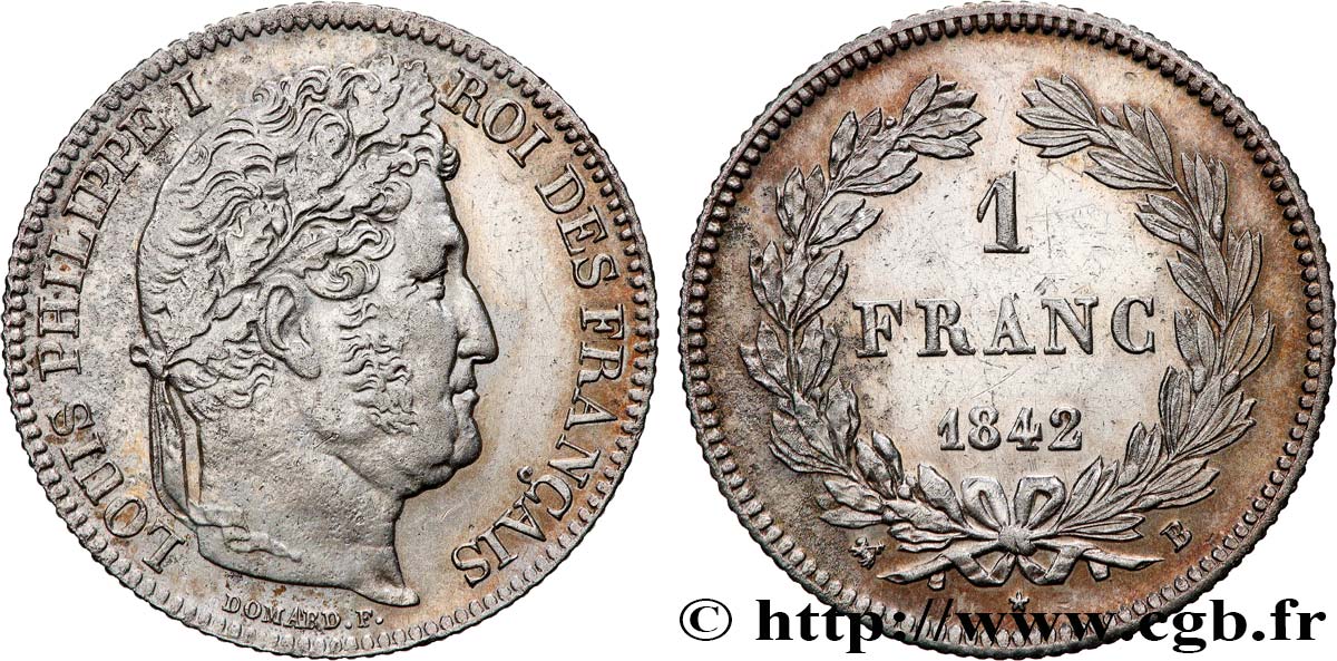 1 franc Louis-Philippe, couronne de chêne 1842 Rouen F.210/86 q.SPL 