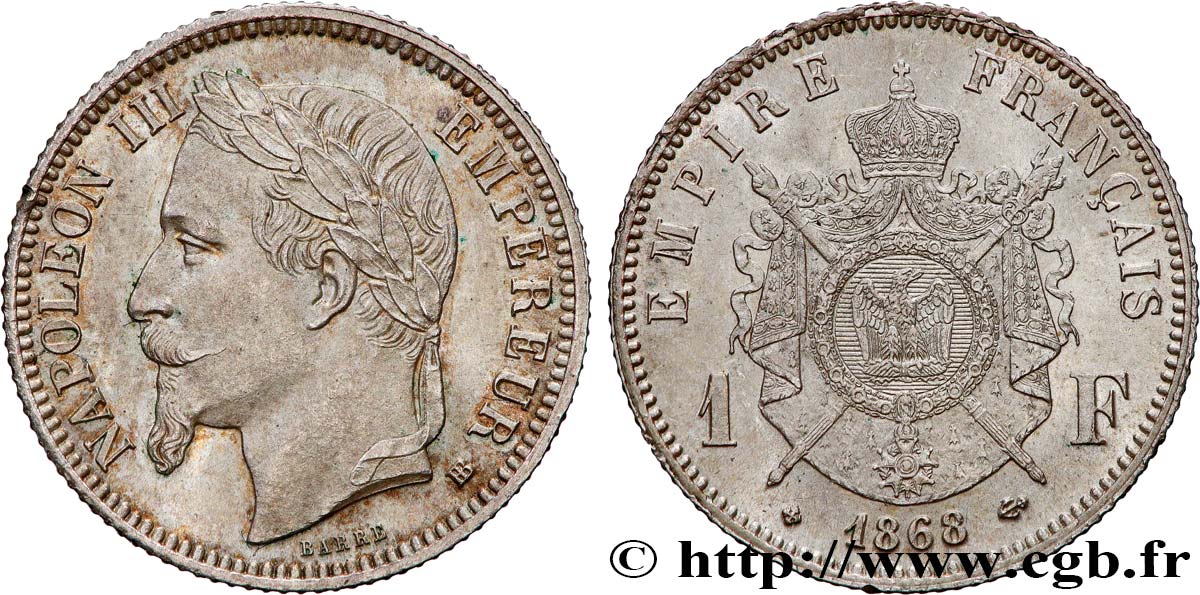 1 franc Napoléon III, tête laurée 1868 Strasbourg F.215/11 VZ+ 