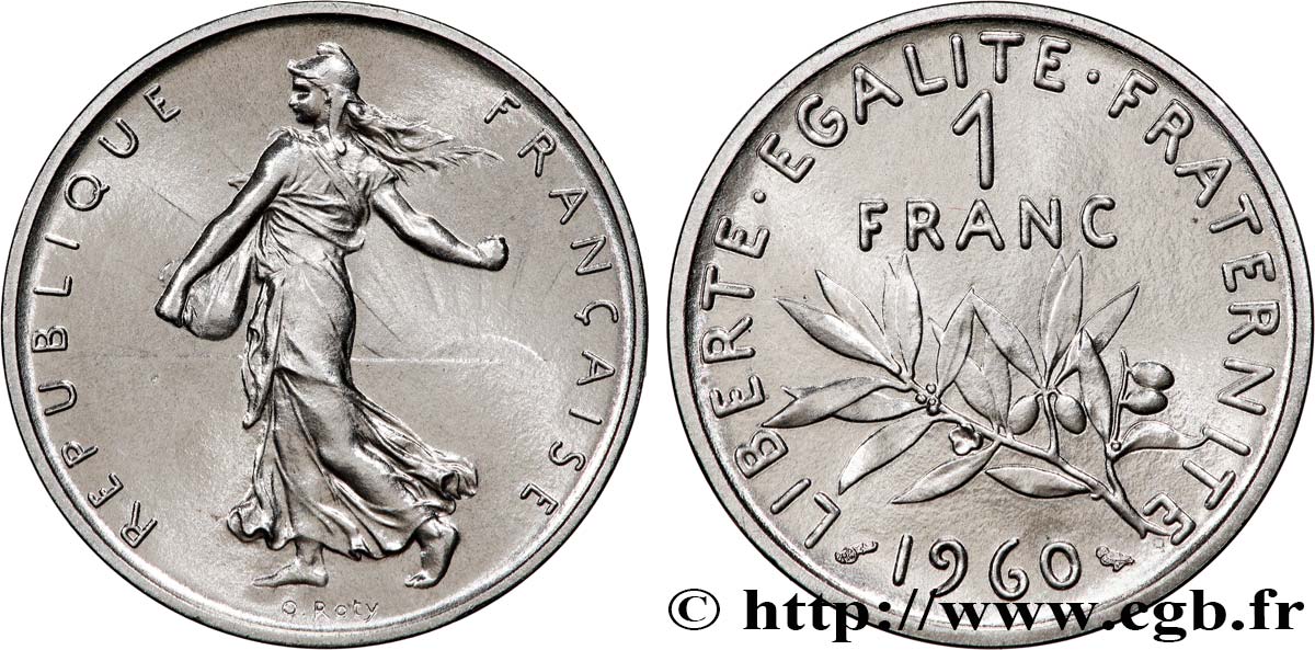 Piéfort nickel de 1 franc Semeuse 1960 Paris GEM.104 P1 FDC 