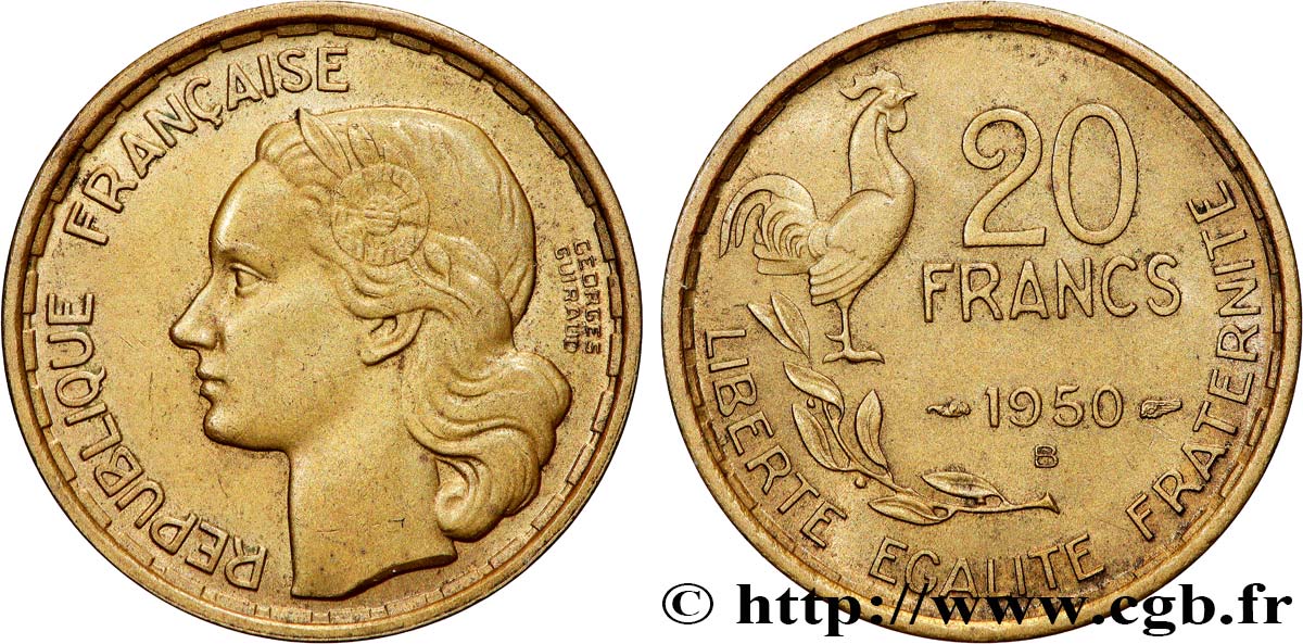 20 francs Georges Guiraud, 4 faucilles 1950 Beaumont-Le-Roger F.401/3 q.SPL 