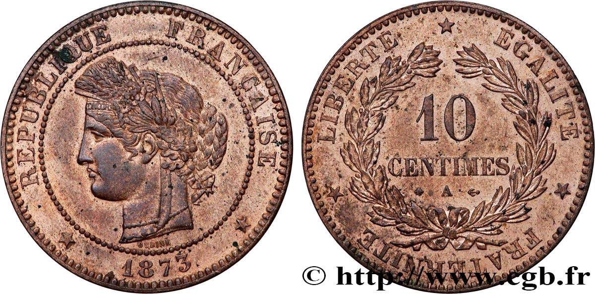 10 centimes Cérès 1873 Paris F.135/10 SUP60 