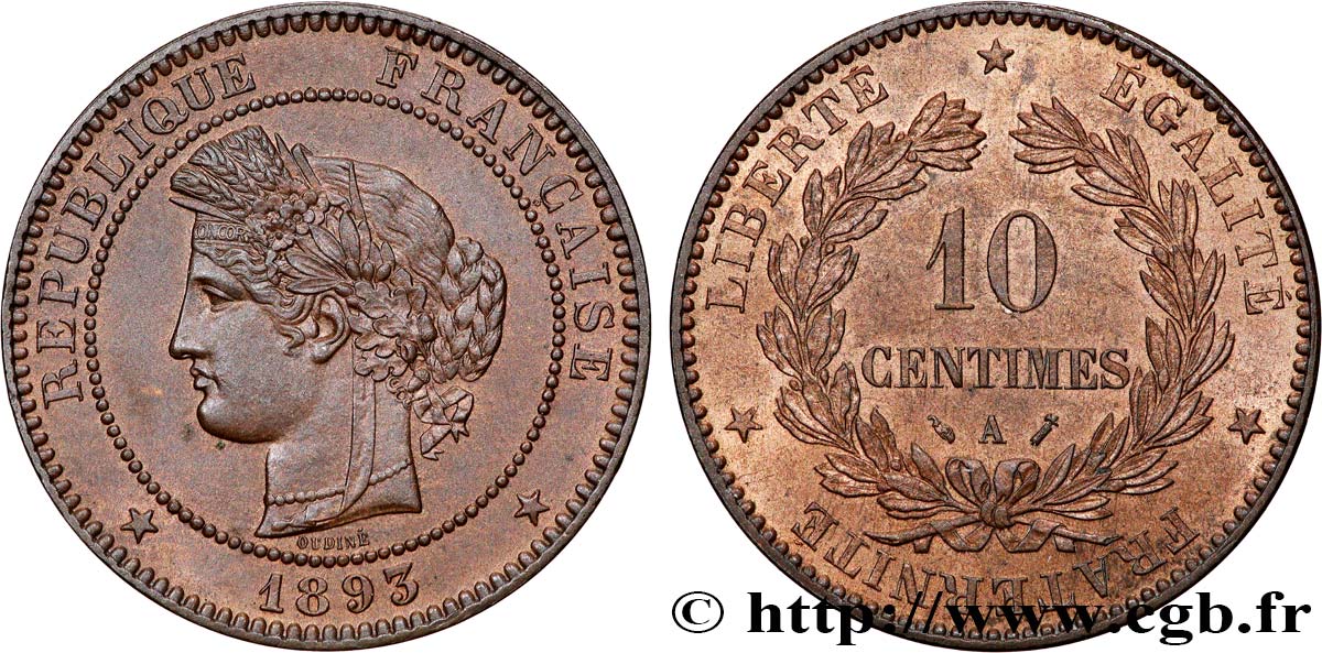 10 centimes Cérès 1893 Paris F.135/38 SPL63 