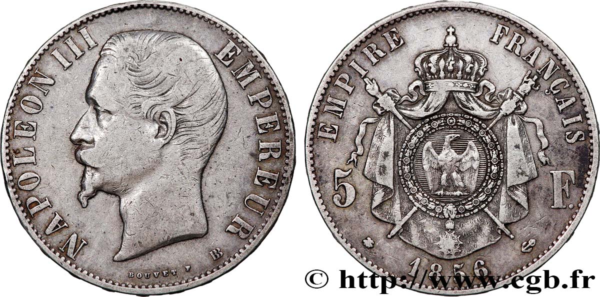 5 francs Napoléon III, tête nue 1856 Strasbourg F.330/8 TB+ 