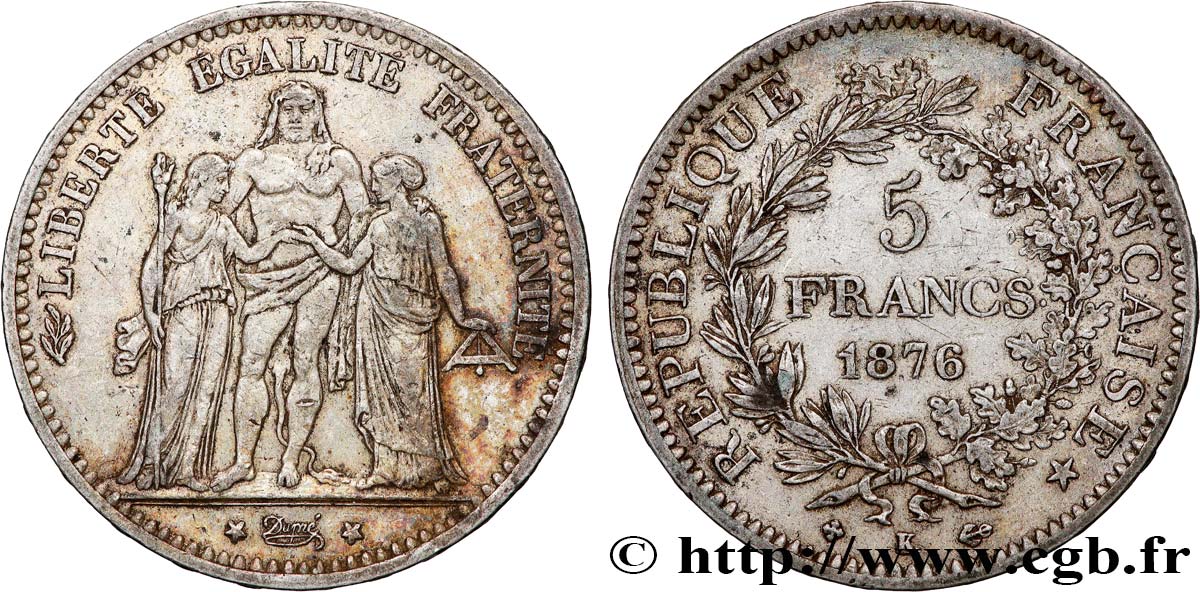 5 francs Hercule 1876 Bordeaux F.334/18 XF 