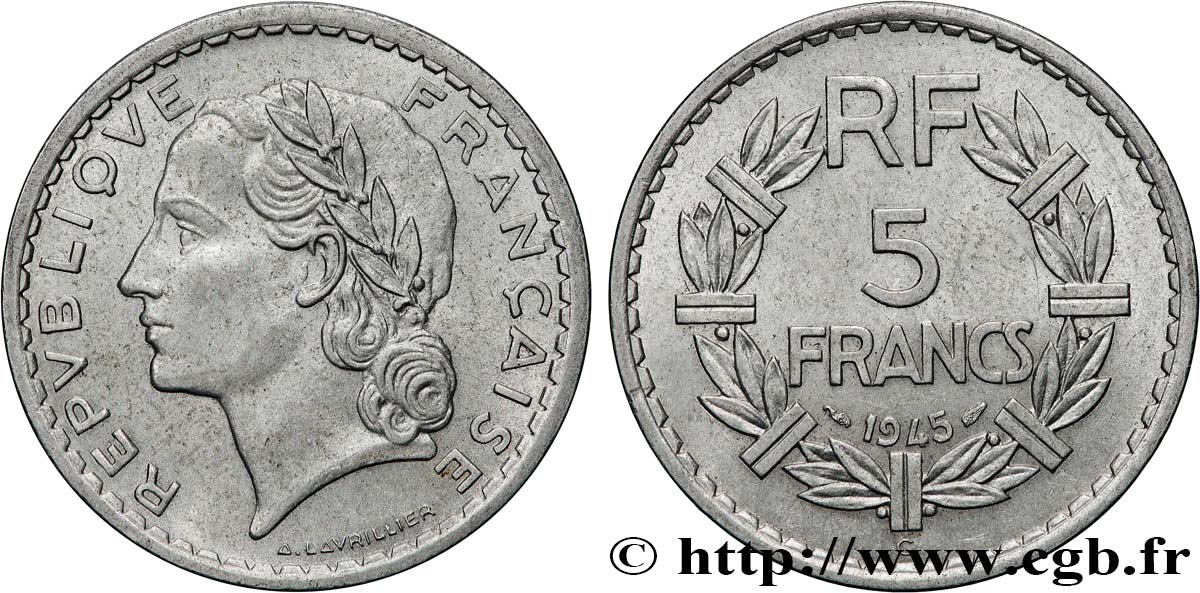 5 francs Lavrillier, aluminium 1945 Castelsarrasin F.339/5 SPL60 