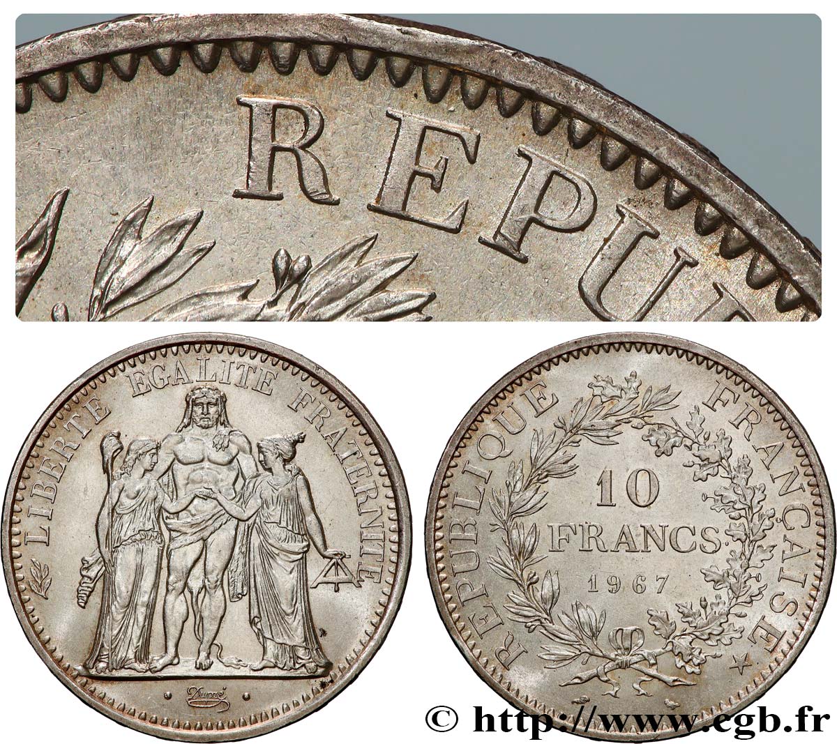 10 francs Hercule, point sur le E de REPUBLIQUE 1967  F.364/6 var. EBC+ 
