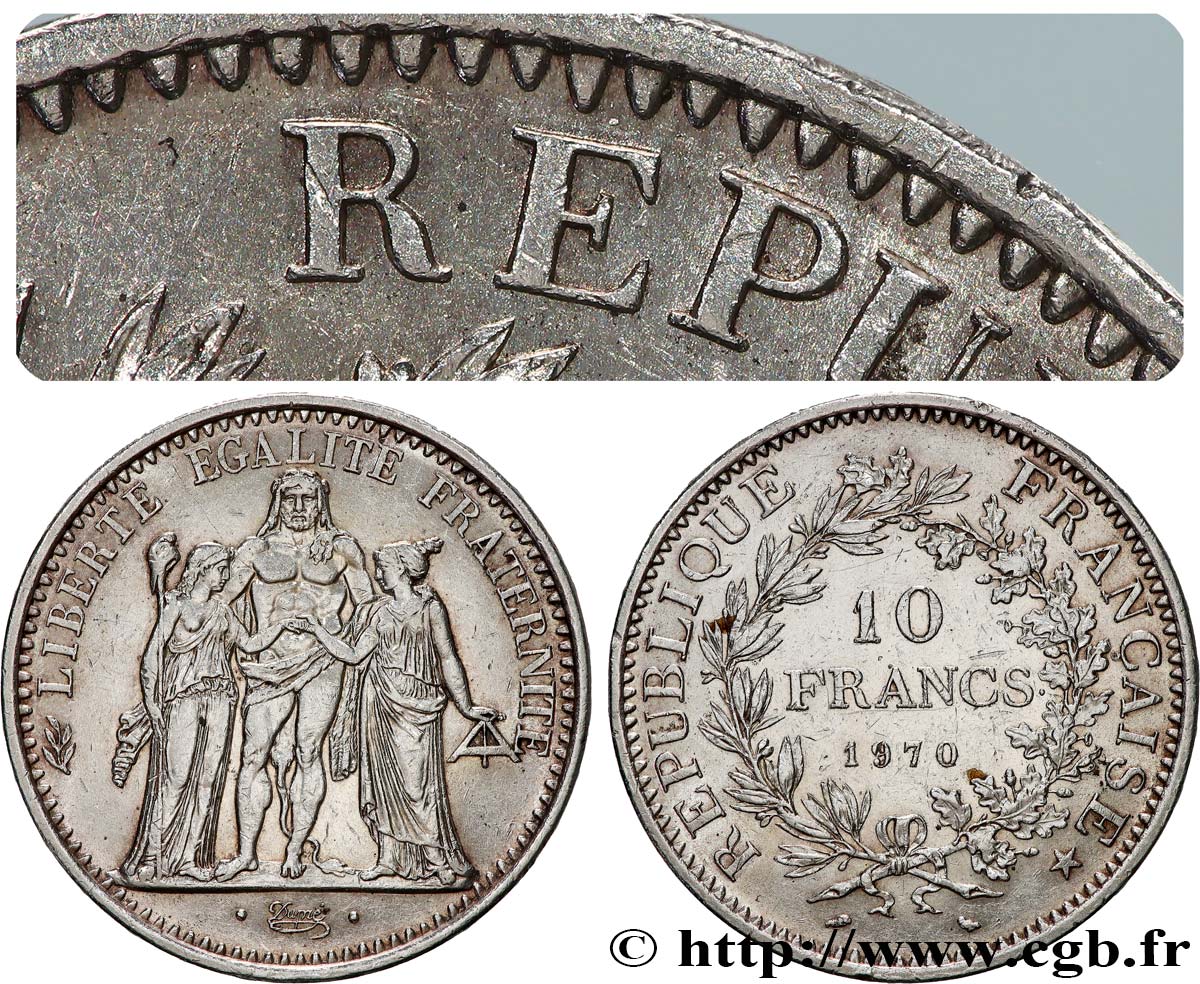 10 francs Hercule, point sur le E de REPUBLIQUE 1970  F.364/9 var. fVZ 