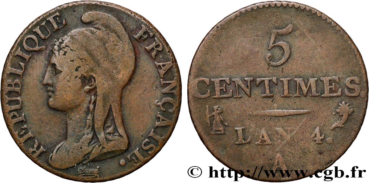 5 centimes Dupré, petit module 1796 Paris F.113/1 MB 