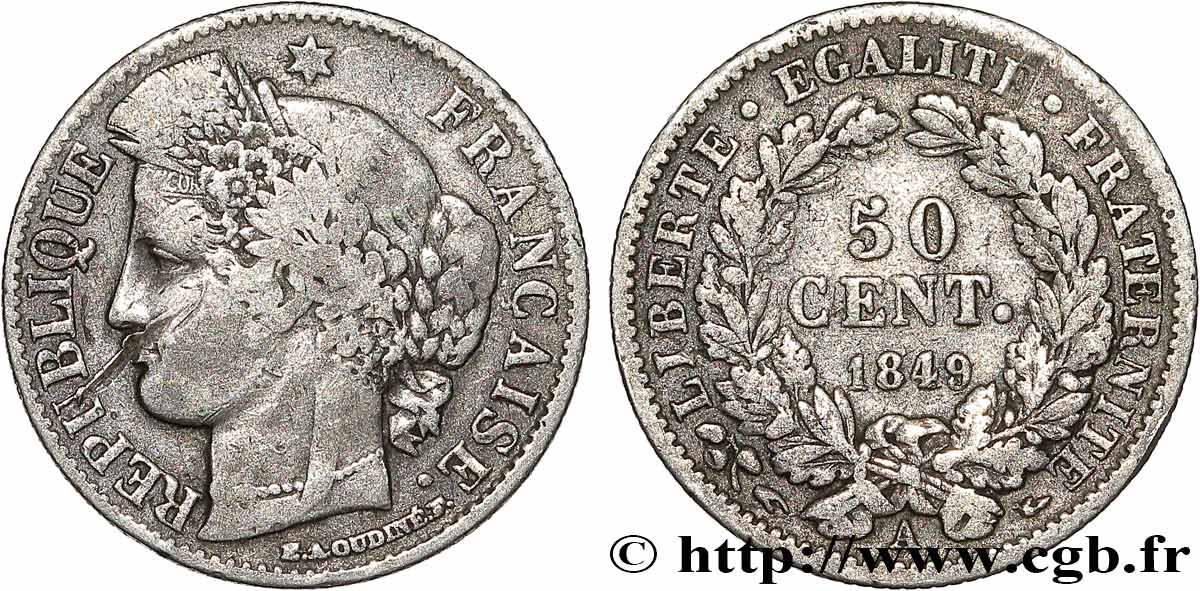 50 centimes Cérès, IIe République 1849 Paris F.184/1 TB 