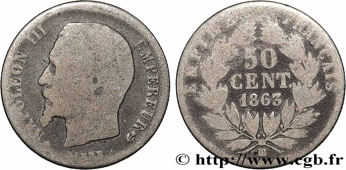 50 centimes Napoléon III, tête nue 1863 Strasbourg F.187/17 RC 