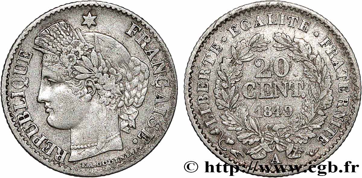 20 centimes Cérès, IIe République 1849 Paris F.146/1 TB+ 