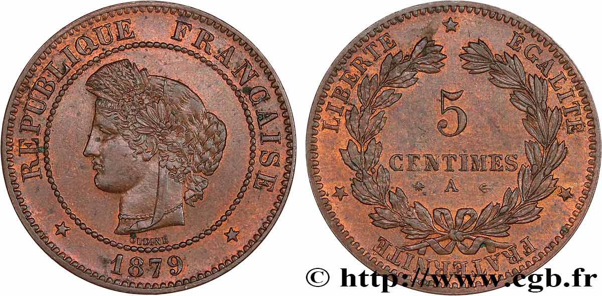 5 centimes Cérès 1879 Paris F.118/20 SUP55 