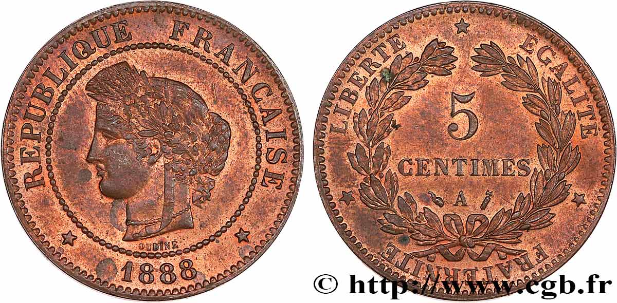 5 centimes Cérès 1888 Paris F.118/30 SUP60 