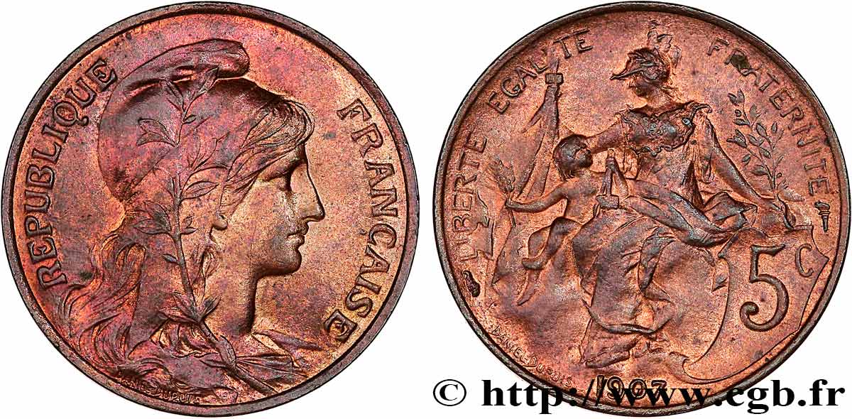 5 centimes Daniel-Dupuis 1907  F.119/17 EBC+ 