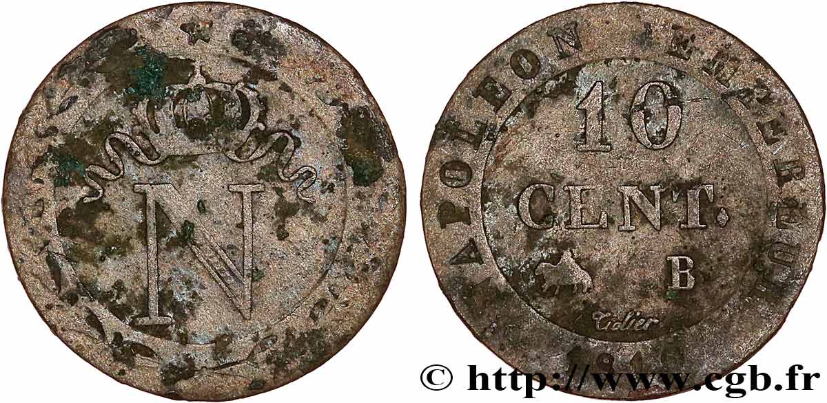 10 cent. à l&nbsp;N couronnée 1810 Rouen F.130/20 VF 