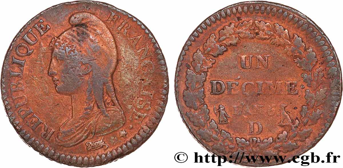 Un décime Dupré, grand module 1797 Lyon F.129/12 VF 