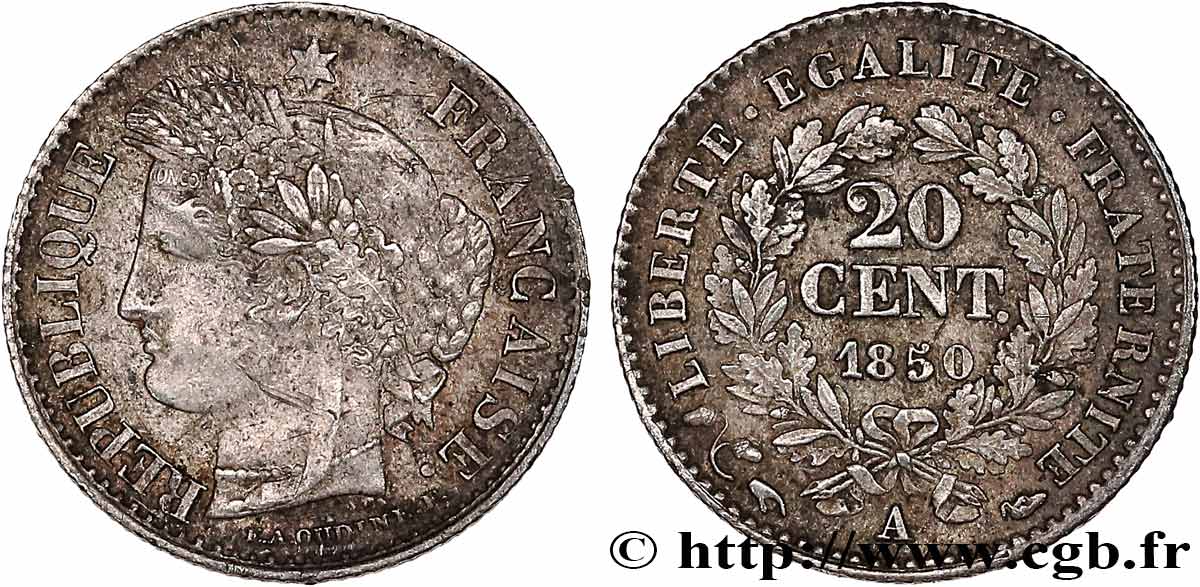 20 centimes Cérès, IIe République 1850 Paris F.146/3 TTB 