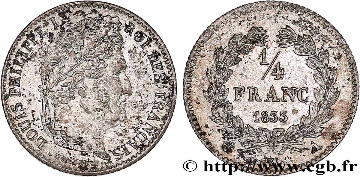 1/4 franc Louis-Philippe 1833 Paris F.166/30 EBC 