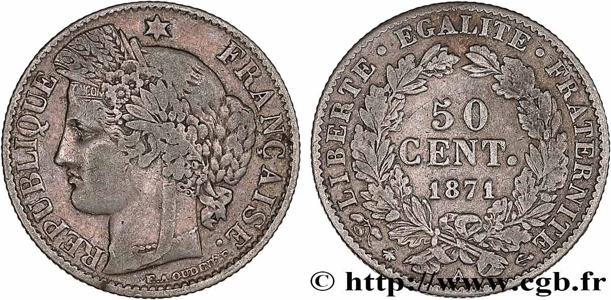 50 centimes Cérès, IIIe République 1871 Paris F.189/1 TB25 