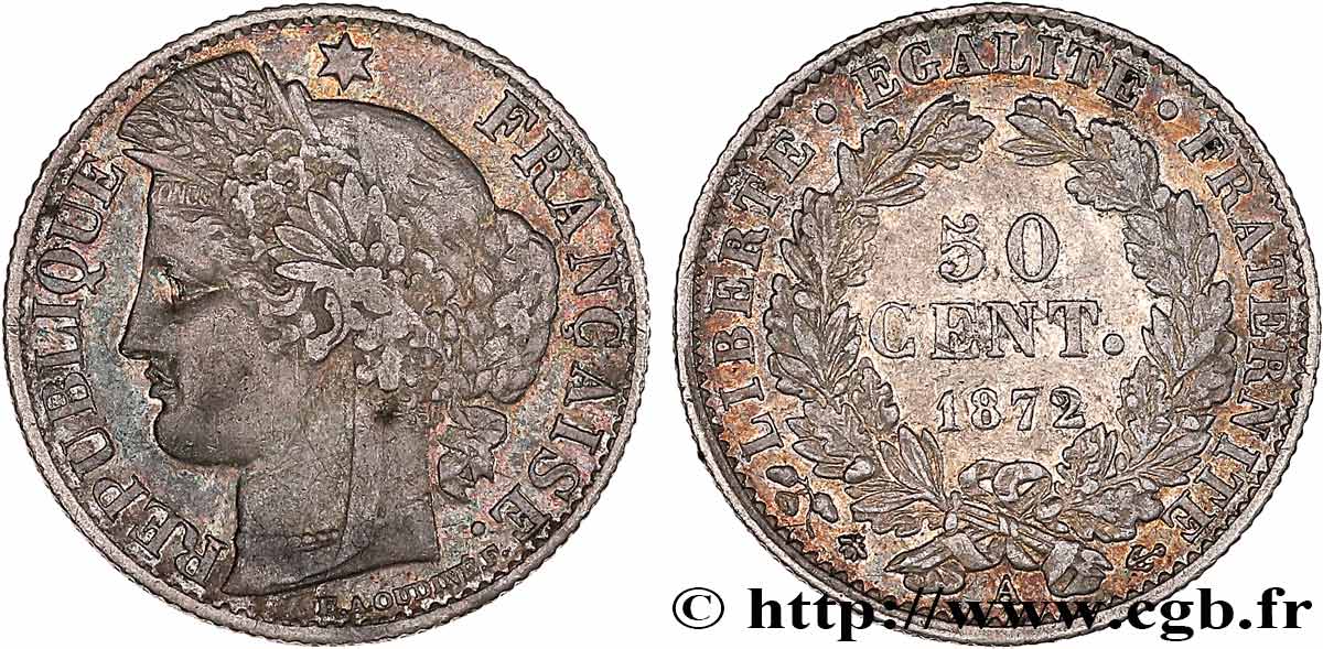 50 centimes Cérès, IIIe République 1872 Paris F.189/3 MBC 