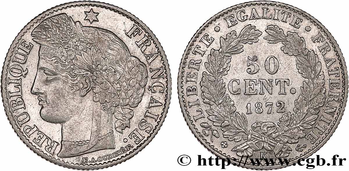 50 centimes Cérès, IIIe République 1872 Bordeaux F.189/4 TTB+ 