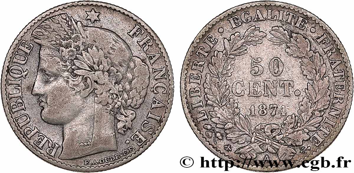 50 centimes Cérès, IIIe République 1874 Paris F.189/7 S 