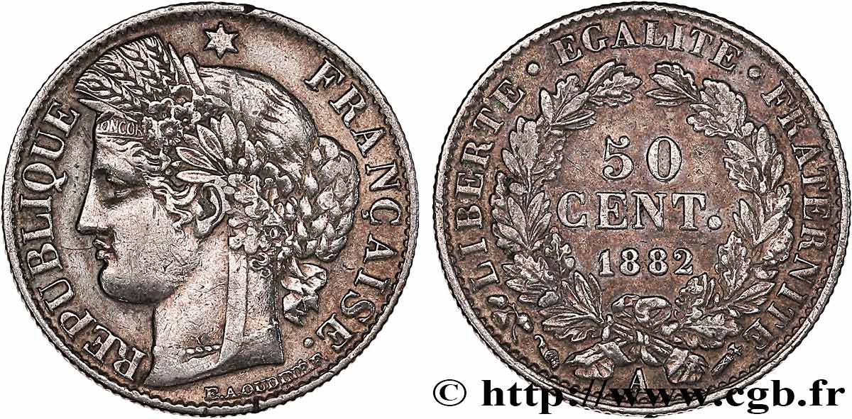 50 centimes Cérès, IIIe République 1882 Paris F.189/10 TTB 