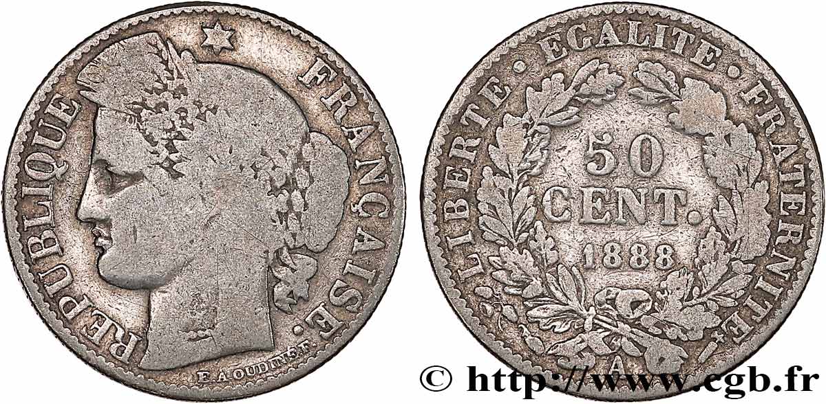 50 centimes Cérès, IIIe République 1888 Paris F.189/13 RC 