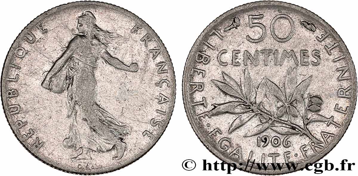 50 centimes Semeuse 1906 Paris F.190/13 BC 
