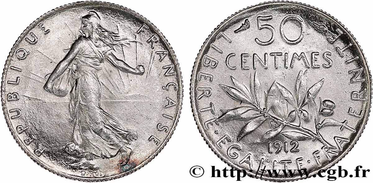 50 centimes Semeuse 1912 Paris F.190/19 SPL64 