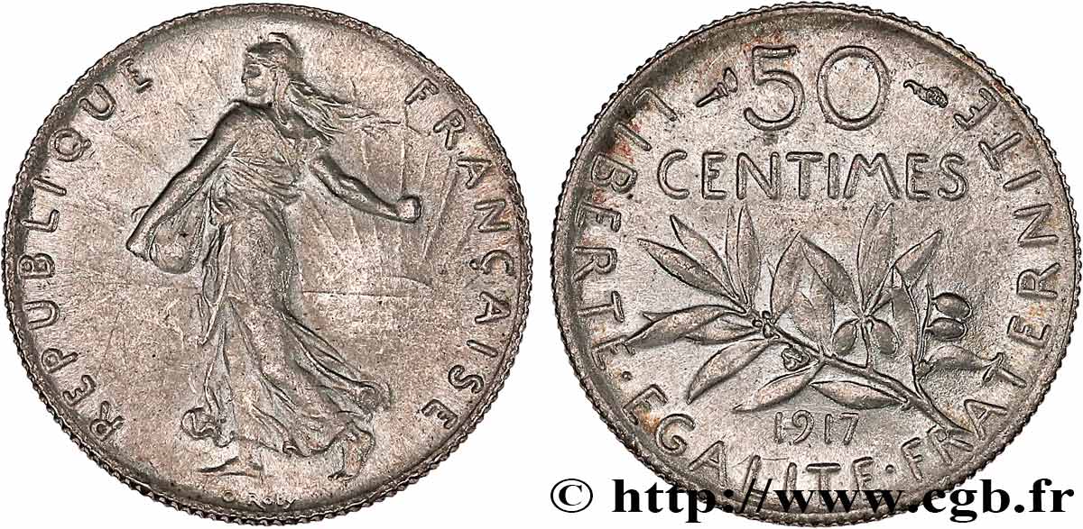 50 centimes Semeuse 1917 Paris F.190/24 SUP+ 