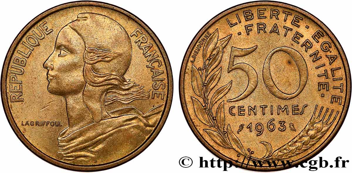 50 centimes Marianne, col à 4 plis 1963 Paris F.197/5 VZ55 