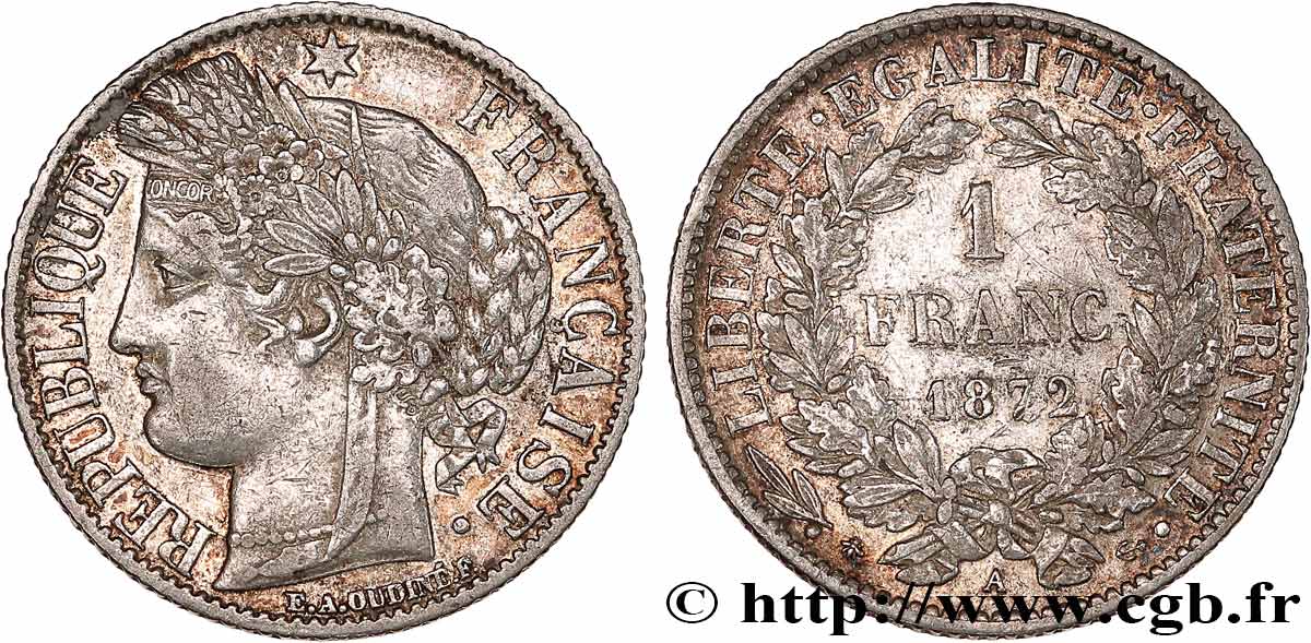 1 franc Cérès, Troisième République 1872 Paris F.216/5 XF 