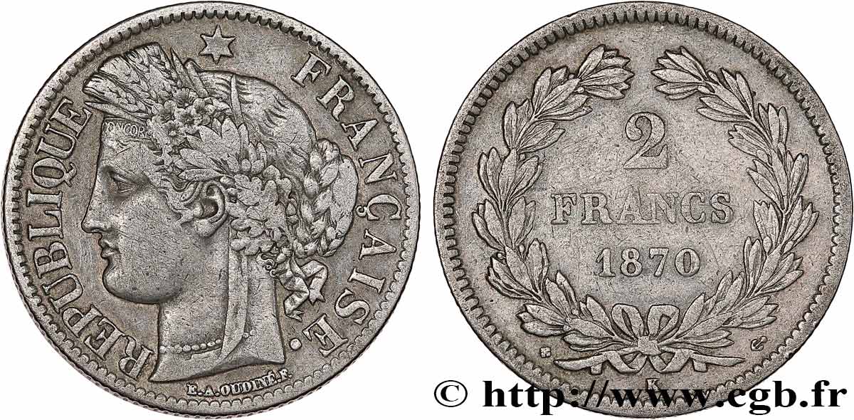 2 francs Cérès, sans légende 1870 Bordeaux F.264/2 TB+ 