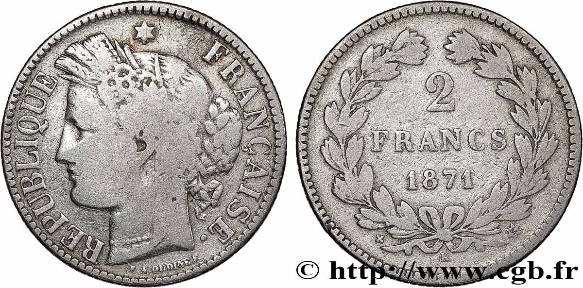 2 francs Cérès, sans légende 1871 Bordeaux F.264/4 SGE 