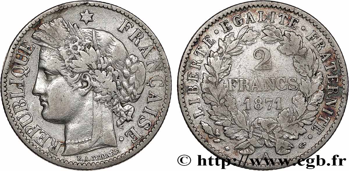 2 francs Cérès, avec légende 1871 Paris F.265/4 S 